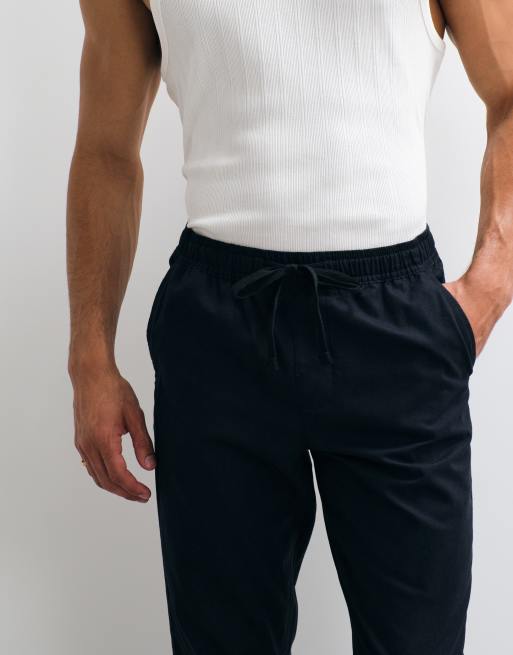 ASOS DESIGN – Hosen aus Leinenmix in Schwarz und Steinbeige, 2er-Pack, 4 von 5