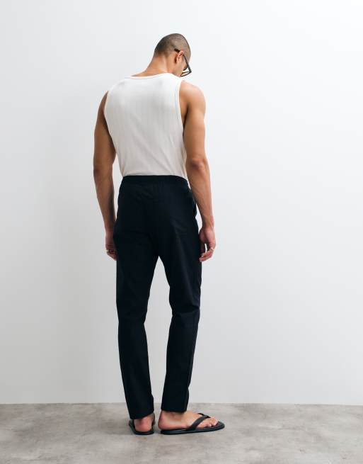 ASOS DESIGN – Hosen aus Leinenmix in Schwarz und Steinbeige, 2er-Pack, 5 von 5