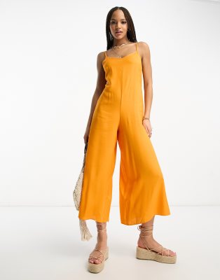 ASOS DESIGN - Hosenrock-Jumpsuit in Orange mit Trägern