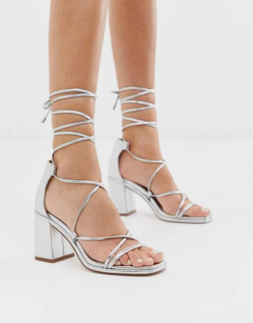 Strappy silver block on sale heels