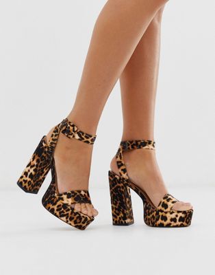 ASOS DESIGN Hostess platform heeled sandals in leopard | ASOS