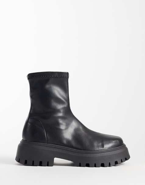 ASOS DESIGN höstiga ankelboots i sockmodell med grov sula i svart - view 1