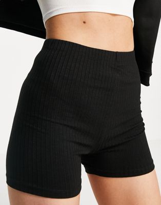 ASOS DESIGN hot pant legging shorts in rib in black