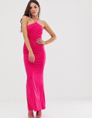 ASOS DESIGN hot pink halter maxi dress 