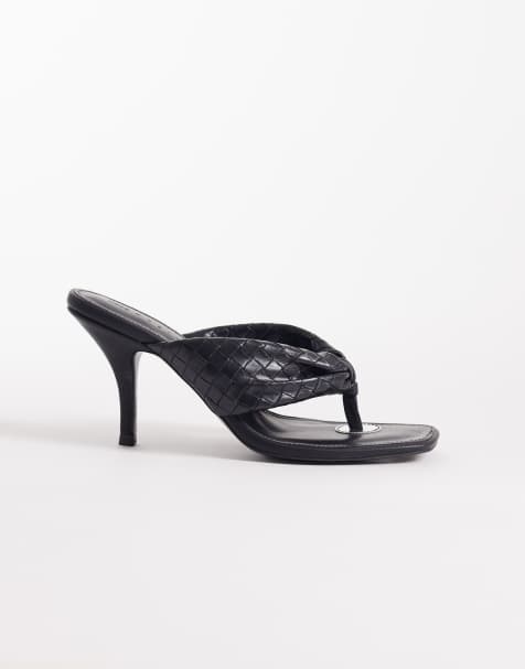 ASOS DESIGN – Hot-stuff – Czarne plecione sandały japonki na obcasie - view 1