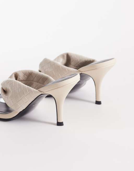 ASOS DESIGN Hot-stuff plaited toe thong heeled sandals in off white, 4 of 4