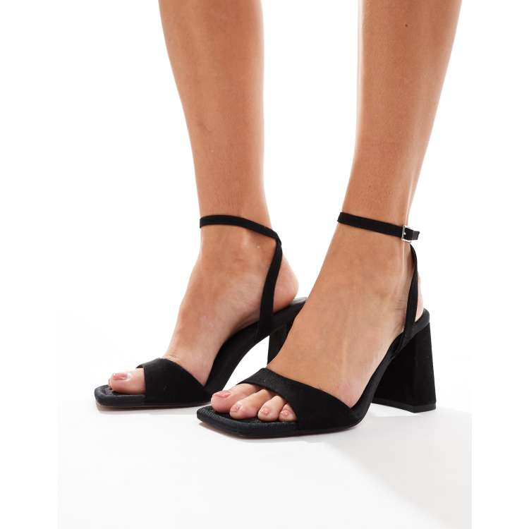 ASOS DESIGN Hotel barely there block heeled sandals in black micro ASOS