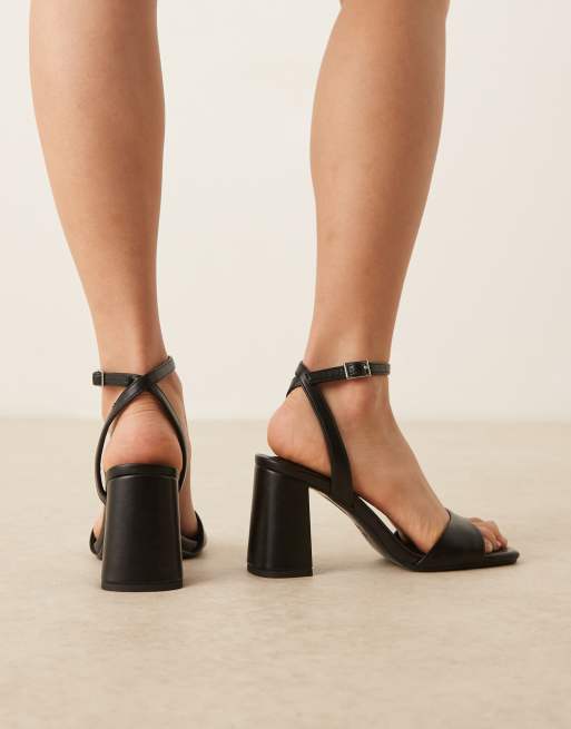 ASOS DESIGN Hotel barely there block heeled sandals in black PU | ASOS