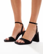 ASOS DESIGN Wide Fit Nutshell knotted platform block heeled sandals in dark green satin