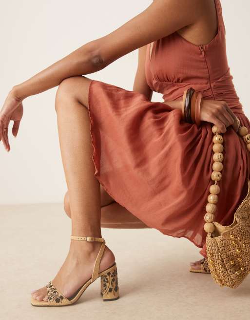 ASOS DESIGN Hotel embroidered barely there block heeled sandals in stone
