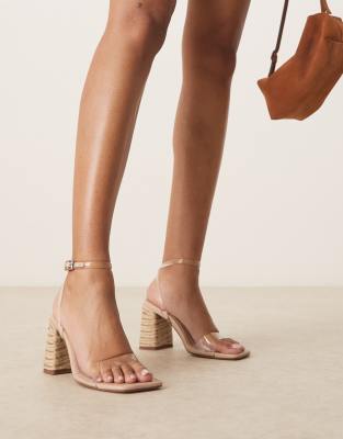 ASOS DESIGN - Hotel - Filigrane Sandalen mit Bast und in transparenter Optik mit Blockabsatz