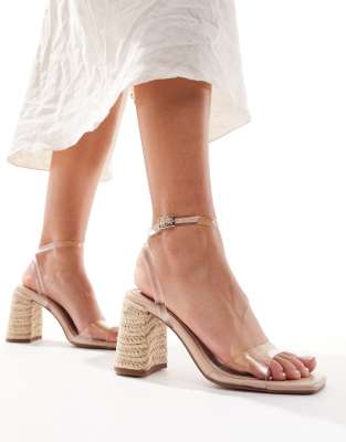 ASOS DESIGN - Hotel - Filigrane, transparente Sandalen mit Blockabsatz aus Bast