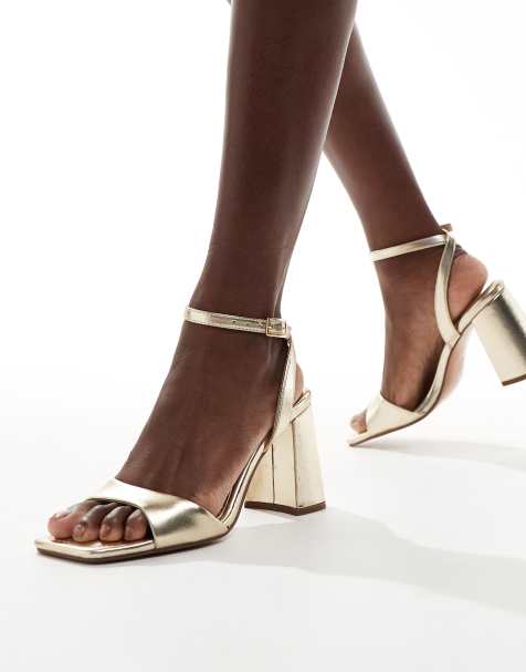 ASOS DESIGN - Hotel - Minimalistische sandalen met blokhak in goud - view 1