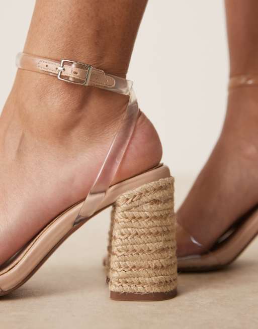 ASOS DESIGN - Hotel - Minimalistische sandalen met blokhak in helder en raffia, 3 van 4