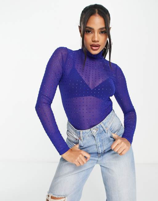 Elegant Embellished Mesh Bodysuit