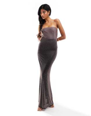 ASOS DESIGN hotfix embellished bandeau midi dress in ombre gray