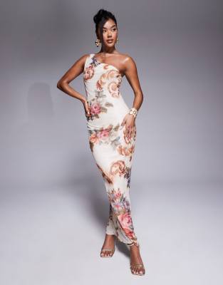 Asos Design Hotfix Embellished One Shoulder Midi Dress In Multi