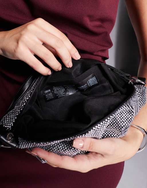 ASOS DESIGN hotfix interchangeable shoulder and clutch cookie bag in silver, 3 of 4