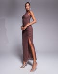 [ASOS DESIGN] ASOS DESIGN hotfix lace ruched maxi skirt in chocolate (part of a set)-Brown 4 Chocolate