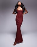 [ASOS DESIGN] ASOS DESIGN hotfix sequin square neck maxi cami dress with back lace up detail in wine-Red 16 Burgundy