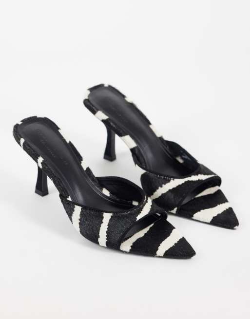 ASOS DESIGN Hotline hair on real leather pointed heeled mules in zebra, 2 of 4