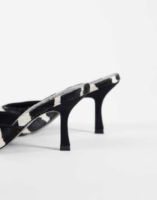 ASOS DESIGN Hotline hair on real leather pointed heeled mules in zebra, 4 of 4