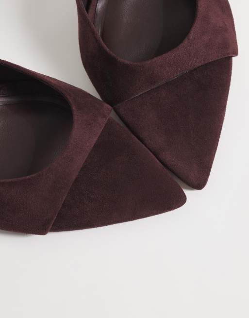 ASOS DESIGN Hotline pointed heeled mules in chocolate suedette, 3 of 4