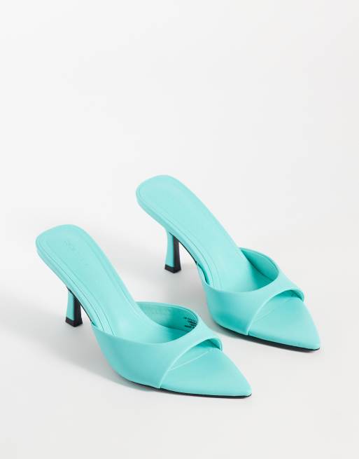 ASOS DESIGN Hotline pointed heeled mules in Turquoise, 3 of 5