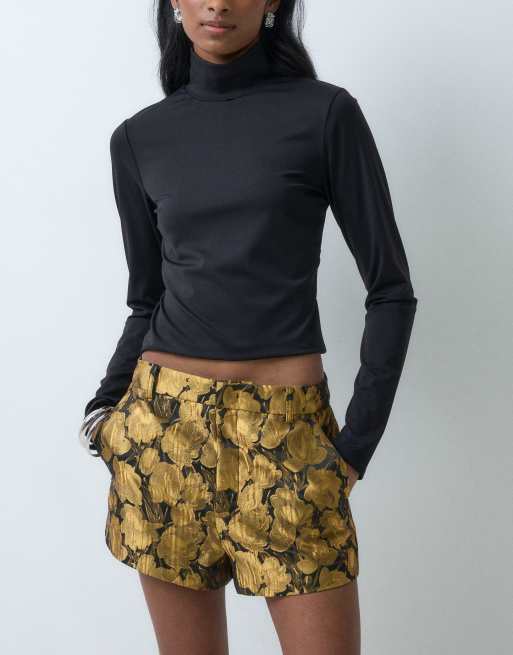 ASOS DESIGN hotpants in goudkleurige jacquard, 2 van 5