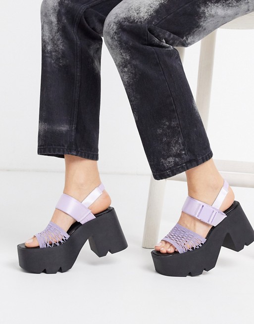 ASOS DESIGN Hotshot chunky mesh heeled sandals in lilac