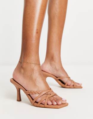 Asos Design Hottie Mid Heeled Mules In Camel-neutral