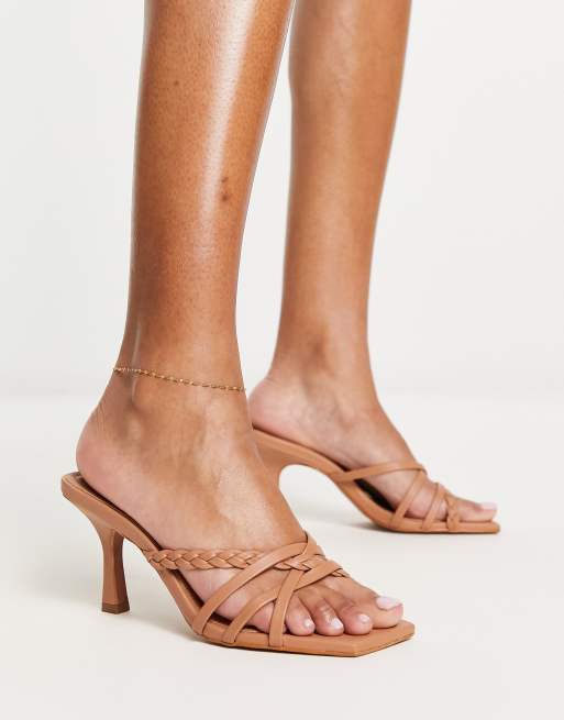 ASOS DESIGN Hottie mid heeled mules in camel