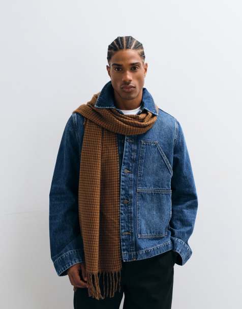 ASOS DESIGN houndstooth check scarf in brown - view 1