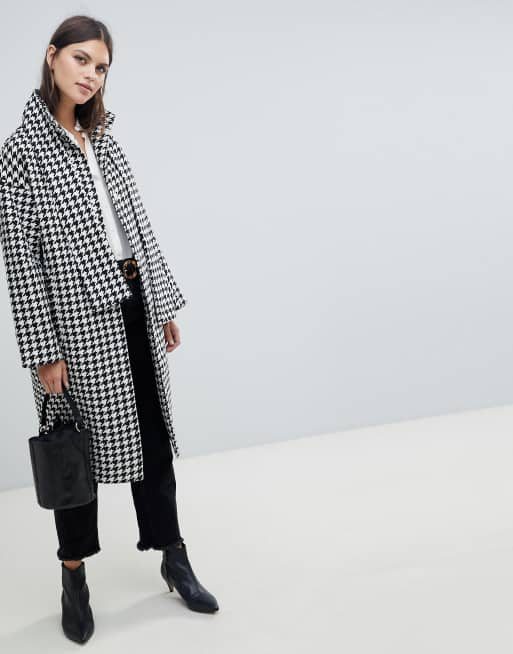 ASOS DESIGN houndstooth coat with tie neck ASOS