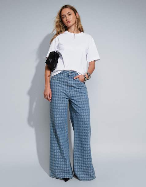 ASOS DESIGN houndstooth detail wide leg jean - view 1