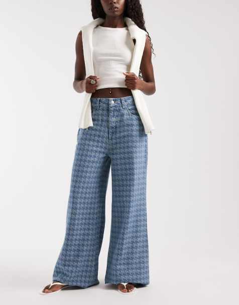 ASOS DESIGN houndstooth detail wide leg jeans - view 1