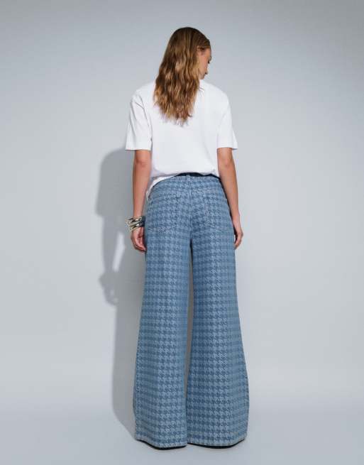ASOS DESIGN houndstooth detail wide leg jeans, 3 of 5