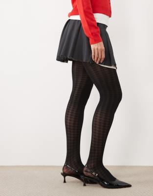 Asos Design Houndstooth Pattern Tights In Black