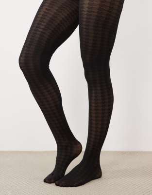 Asos Design Houndstooth Pattern Tights In Black