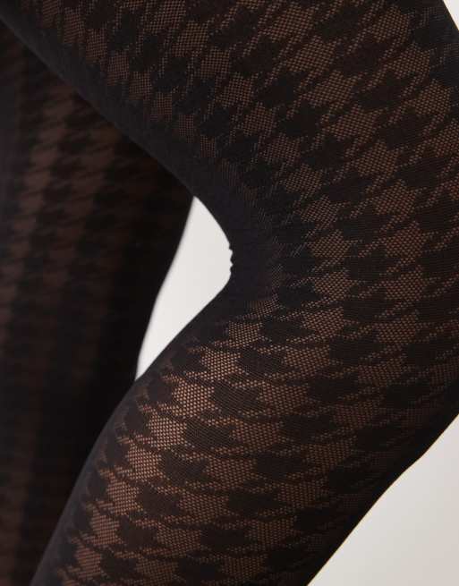 ASOS DESIGN houndstooth pattern tights in black, 3 of 3