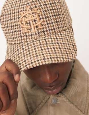 Asos Design Houndstooth Plaid Cap In Multi