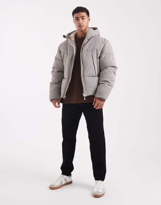 ASOS DESIGN houndstooth puffer jacket in gray, 2 of 5