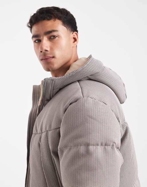 ASOS DESIGN houndstooth puffer jacket in gray, 4 of 5