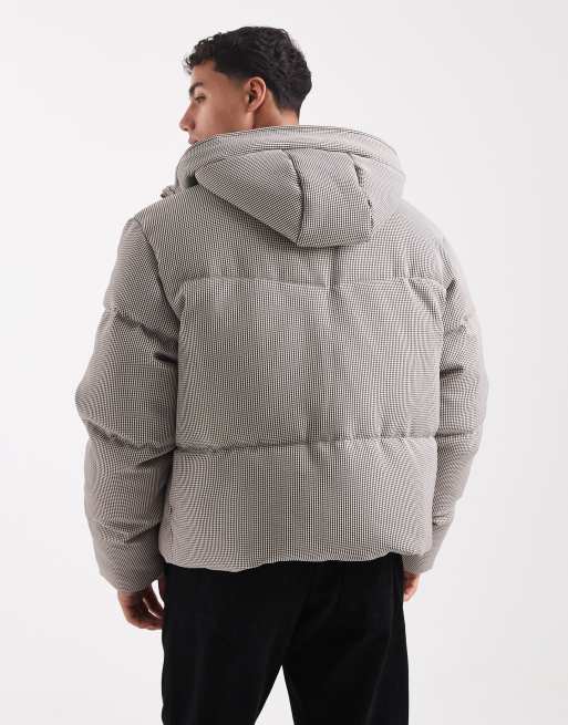 ASOS DESIGN houndstooth puffer jacket in grey, 3 of 5