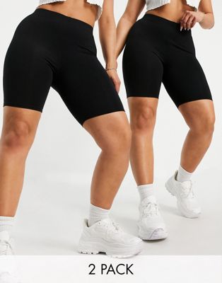 ASOS DESIGN Hourglass 2 pack basic legging shorts in black