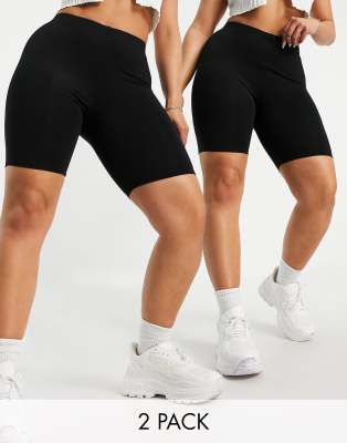 Asos Design Hourglass 2 Pack Basic Legging Shorts In Black In Black