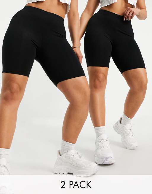 ASOS DESIGN Hourglass 2 pack basic legging shorts in black