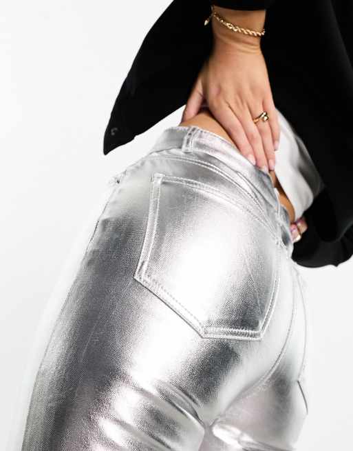 ASOS DESIGN 90s straight jeans in metallic silver