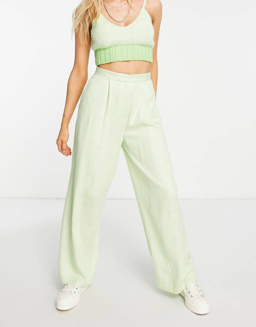 ASOS DESIGN Hourglass – Ausgestellte Anzughose aus Leinen in Limettengrün mit weitem Bein und lockerem Schnitt