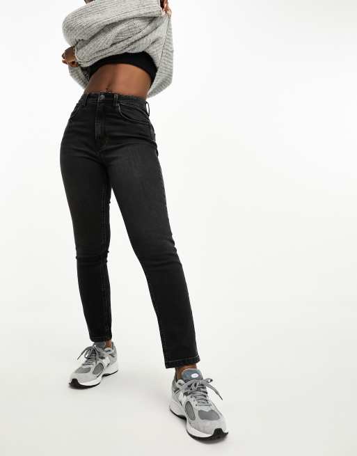 Washed black mom jeans sales